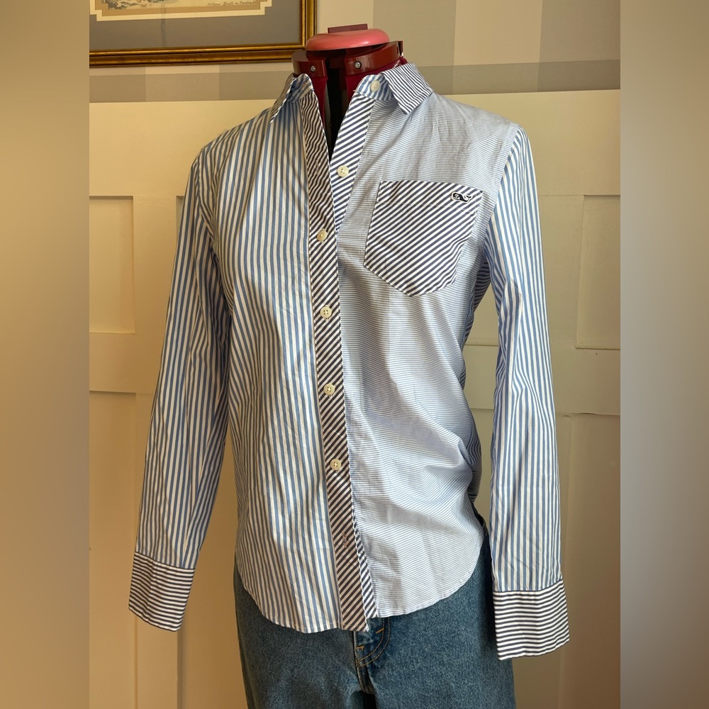 Vineyard Vines Blue and White Striped Button Down Shirt